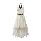 Bohemian fringed double-layer halter dress
